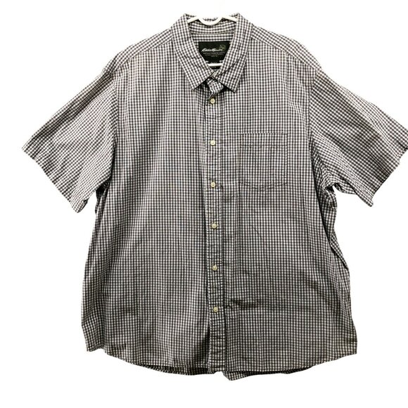 Eddie Bauer Short Sleeve Shirt Mens XXL Button Up Brown Check Plaid Cotton - Picture 1 of 9